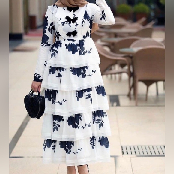 annah hariri Modest Floral Formal Maxi Dress W Ablution Friendly Sleeves NWT - Picture 2 of 13